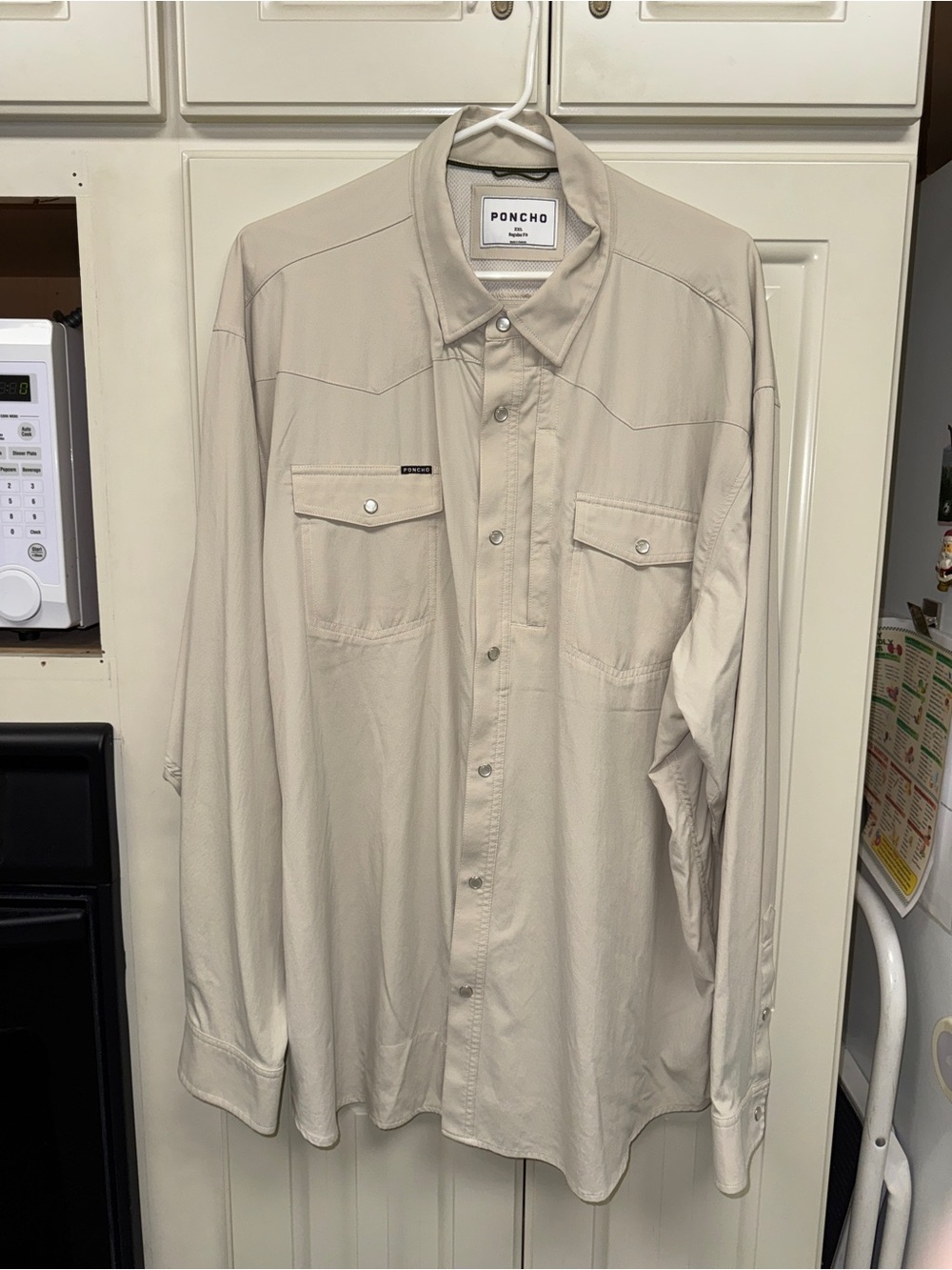 PONCHO Men’s XXL Regular Fit Snap-Front Shirt – Beige/Khaki